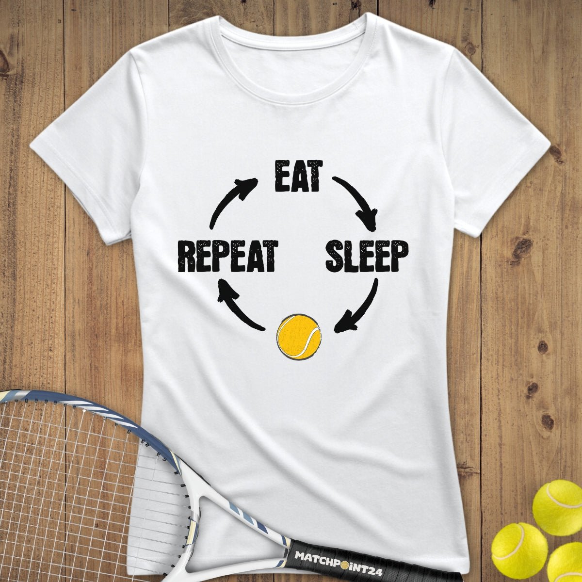 Eat Sleep Tennis Repeat | Premium Damen T-Shirt - Matchpoint24 - Kleidung für Tennisfans