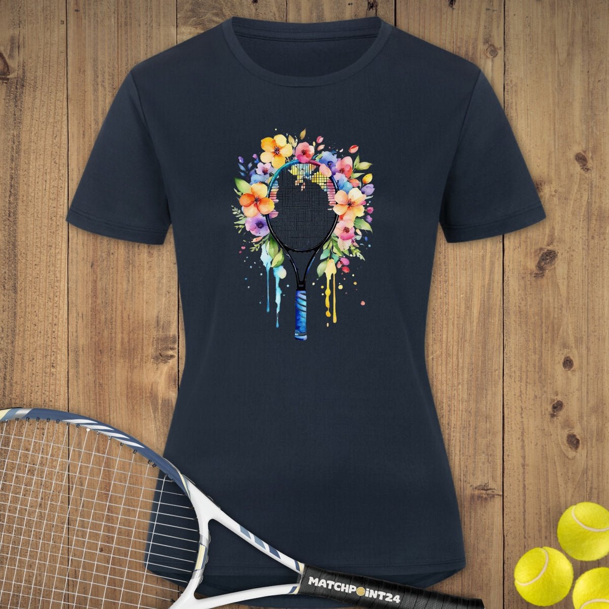Tennis Racket Flora | Damen Sport T-Shirt - Matchpoint24 - Kleidung für Tennisfans