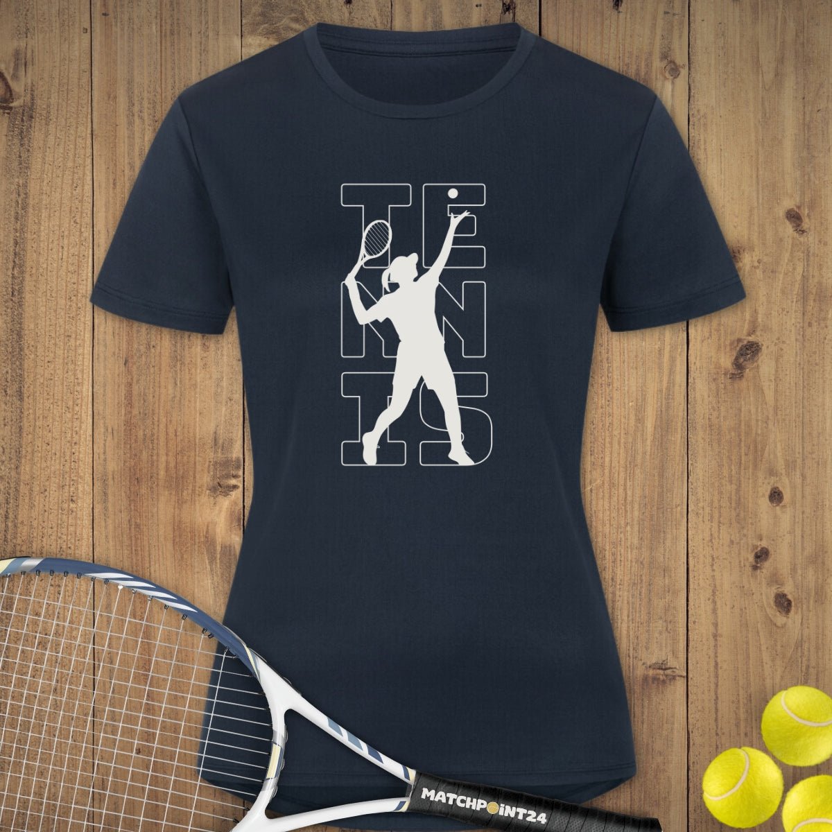 Tennis Silhouette Frau | Damen Sport T-Shirt - Matchpoint24 - Kleidung für Tennisfans