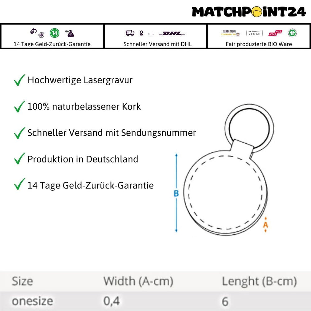 Tennis - Kork | Schlüsselanhänger (rund) - Matchpoint24 - Kleidung für Tennisfans