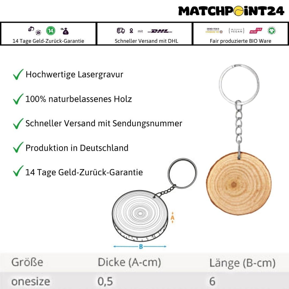 Tennisliebe - Holz | Schlüsselanhänger - Matchpoint24 - Kleidung für Tennisfans