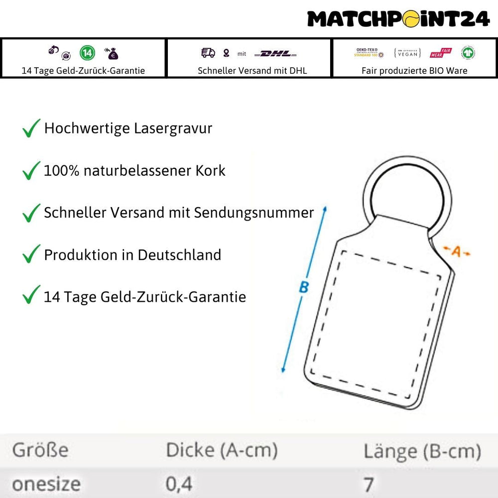 Tennisliebe - Kork | Schlüsselanhänger (lang) - Matchpoint24 - Kleidung für Tennisfans