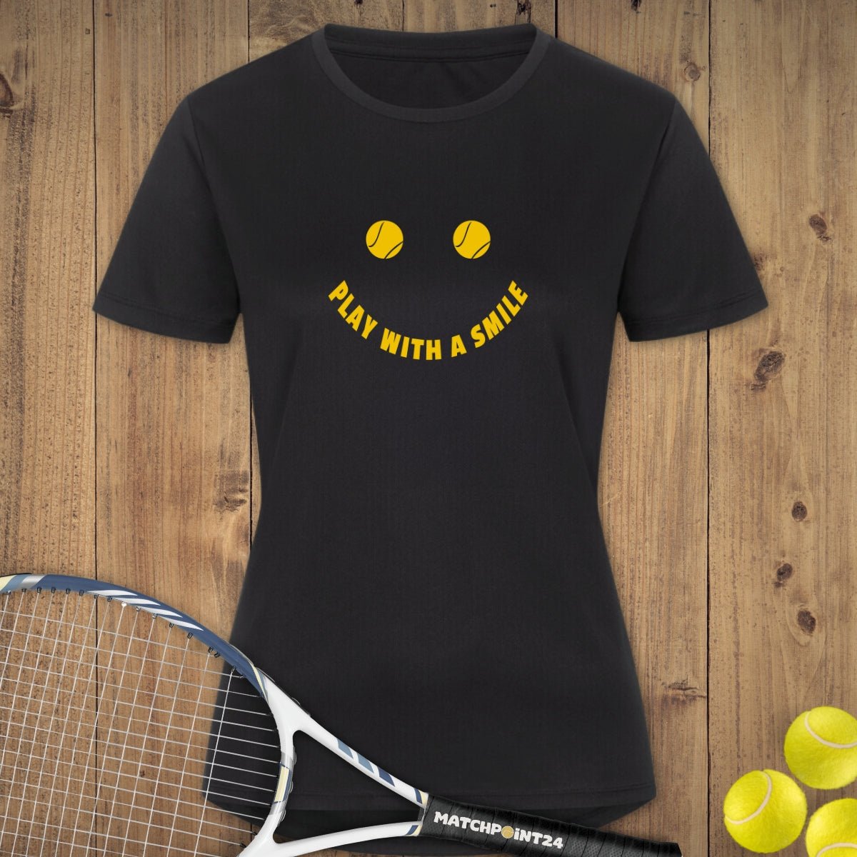Play with a Smile | Damen Sport T-Shirt - Matchpoint24 - Kleidung für Tennisfans