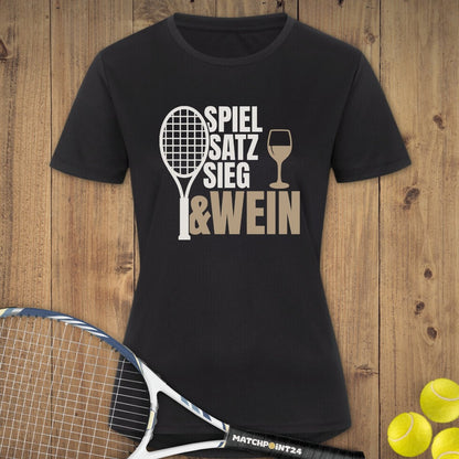 Spiel Satz Sieg Wein | Damen Sport T-Shirt - Matchpoint24 - Kleidung für Tennisfans