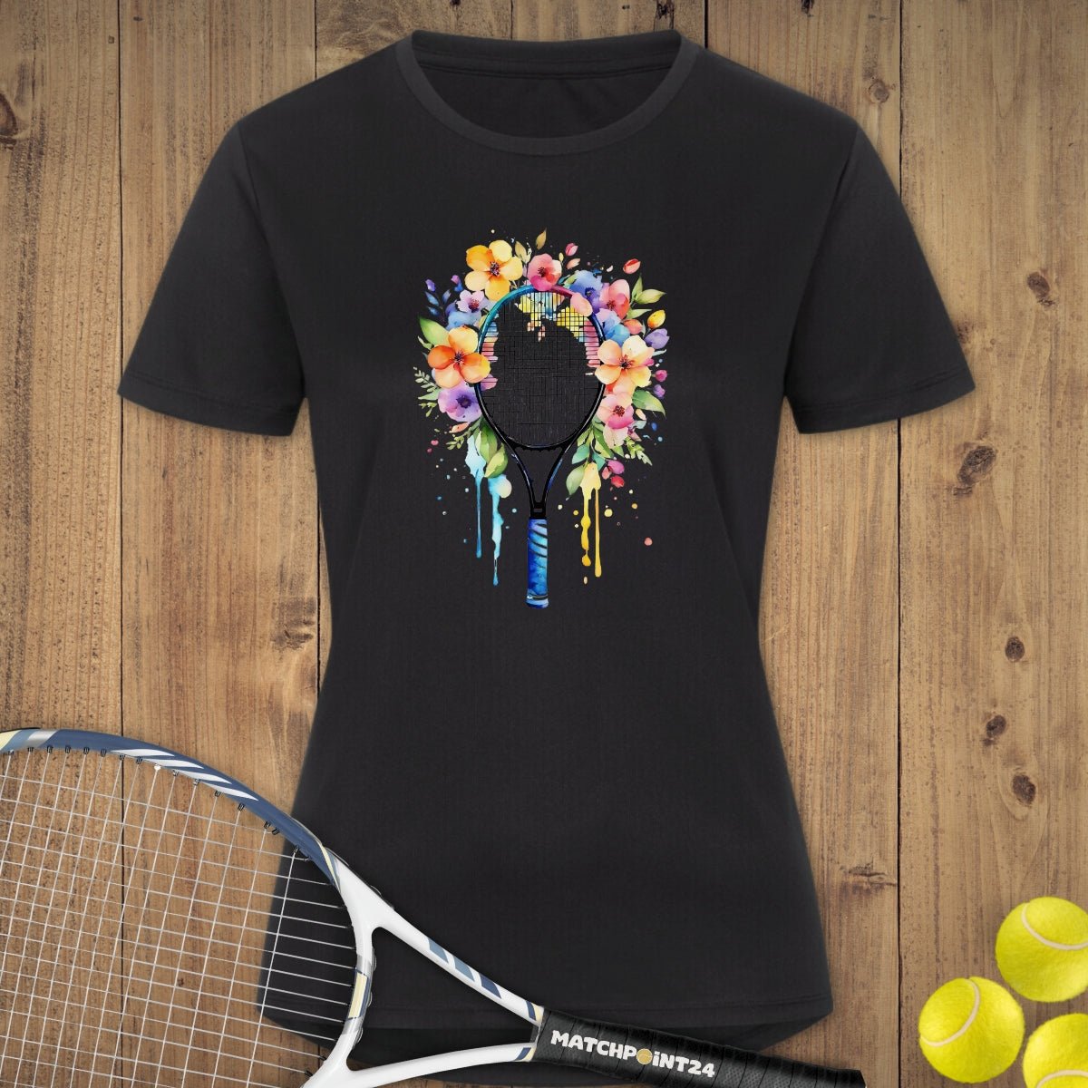 Tennis Racket Flora | Damen Sport T-Shirt - Matchpoint24 - Kleidung für Tennisfans