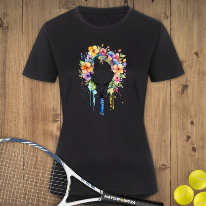 Tennis Racket Flora | Damen Sport T-Shirt - Matchpoint24 - Kleidung für Tennisfans