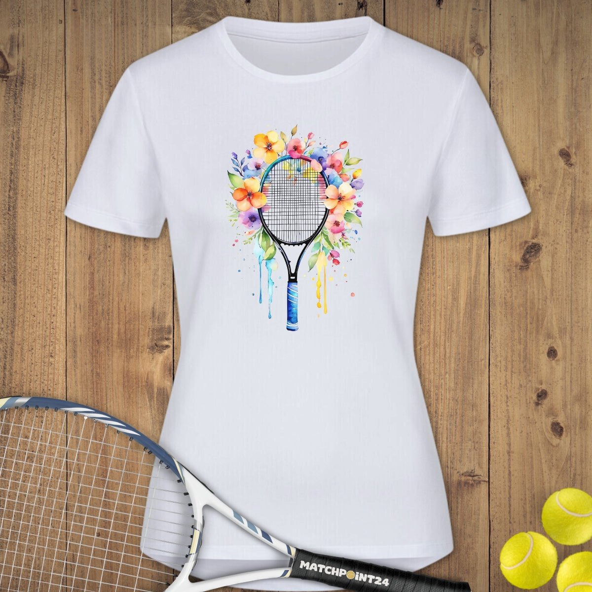Tennis Racket Flora | Damen Sport T-Shirt - Matchpoint24 - Kleidung für Tennisfans