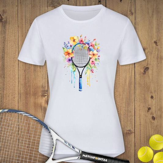 Tennis Racket Flora | Damen Sport T-Shirt - Matchpoint24 - Kleidung für Tennisfans