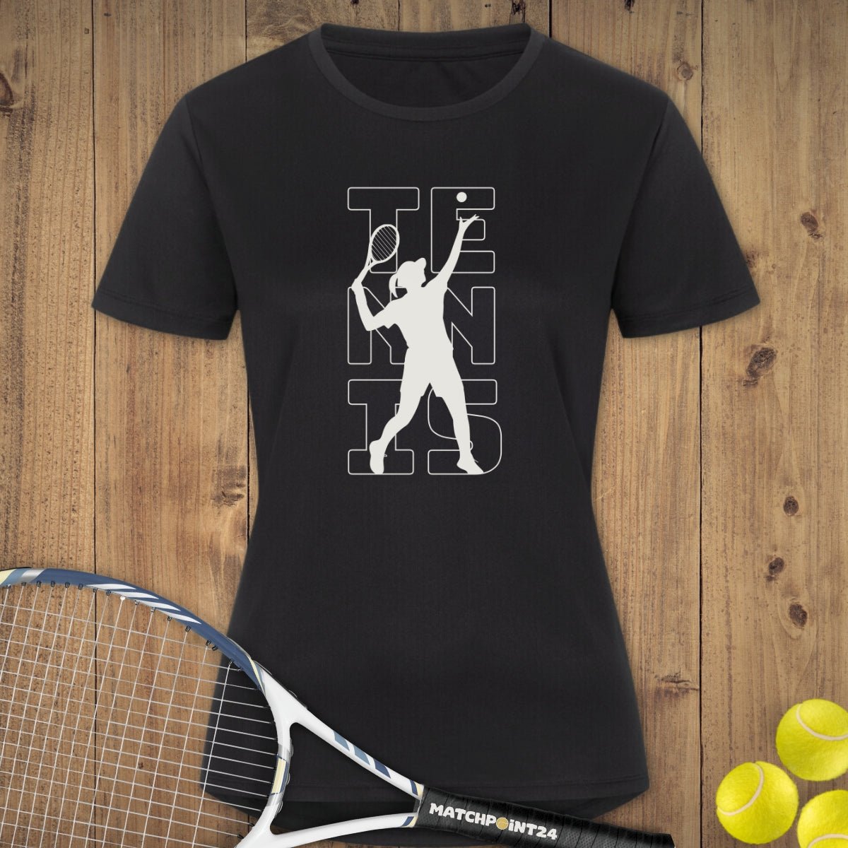Tennis Silhouette Frau | Damen Sport T-Shirt - Matchpoint24 - Kleidung für Tennisfans