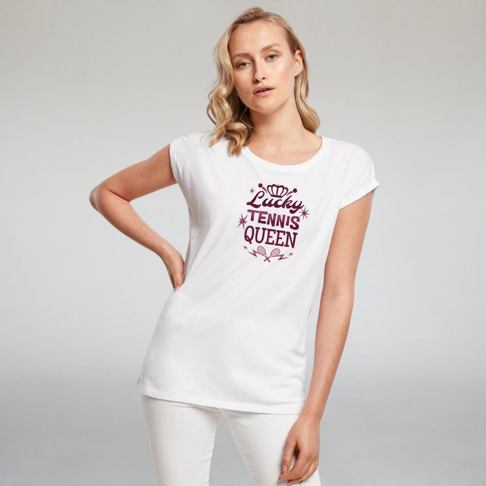 Lucky Tennis Queen | Damen Roll-Up T-Shirt - Matchpoint24 - Kleidung für Tennisfans
