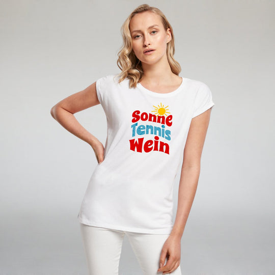 Sonne Tennis Wein | Damen Roll-Up T-Shirt - Matchpoint24 - Kleidung für Tennisfans