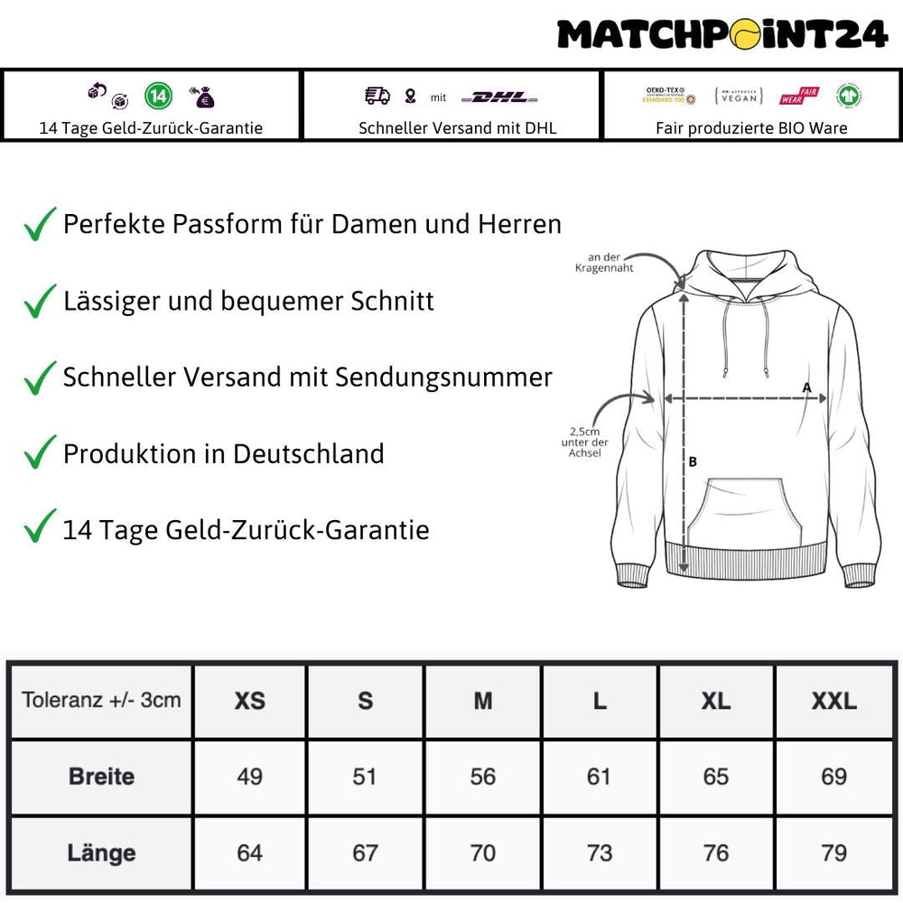 TV Feldmark Unisex Kapuzenpullover schwarzes Logo - Matchpoint24 - Kleidung für Tennisfans